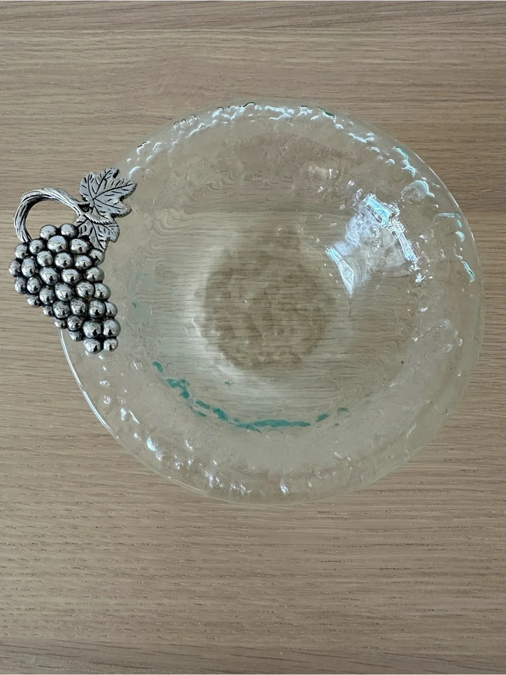 Glass Serving Bowl with Decorative Grape Handle